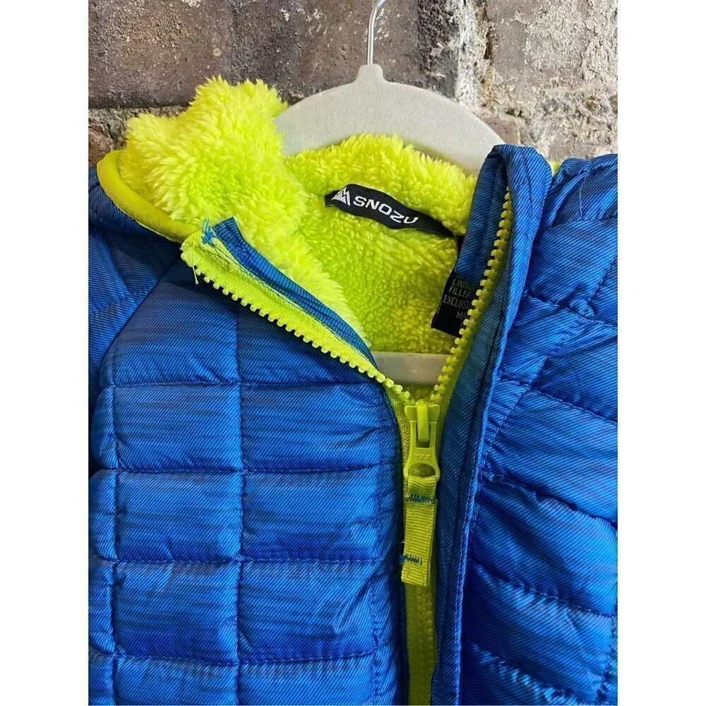 SNOZU Blue\Green Baby Puffer Snowsuit Faux Fur Insulated Polyester Baby Size 18